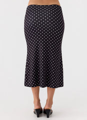 Bahama Low Rise Midi Skirt - Black Polkadot