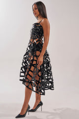 CAUGHT YOU SLIPPING CAGED MIDI DRESS