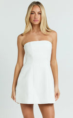 Catharine Mini Dress - Strapless A Line Dress in White