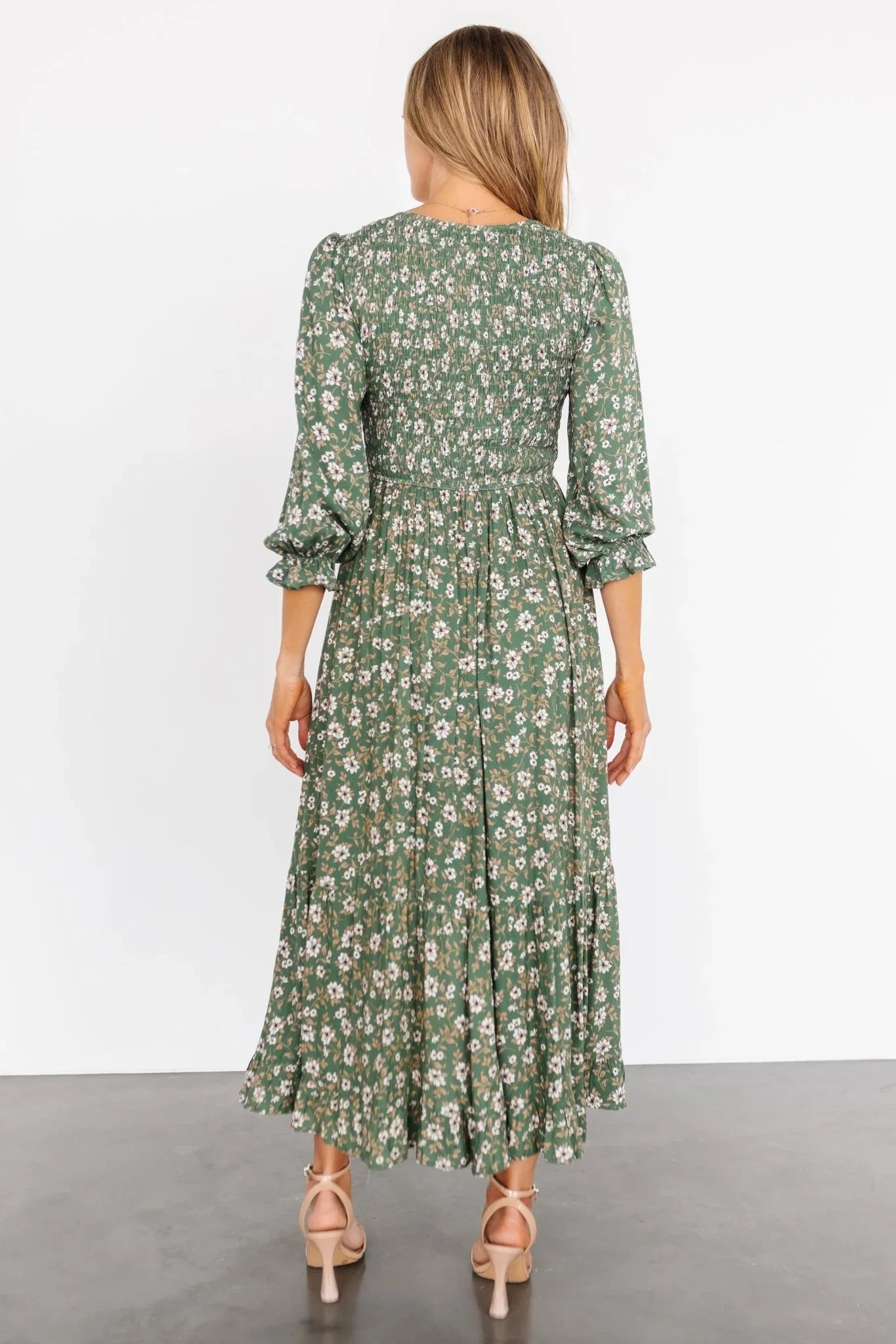 Tarryn Smocked Midi Dress | Olive Floral