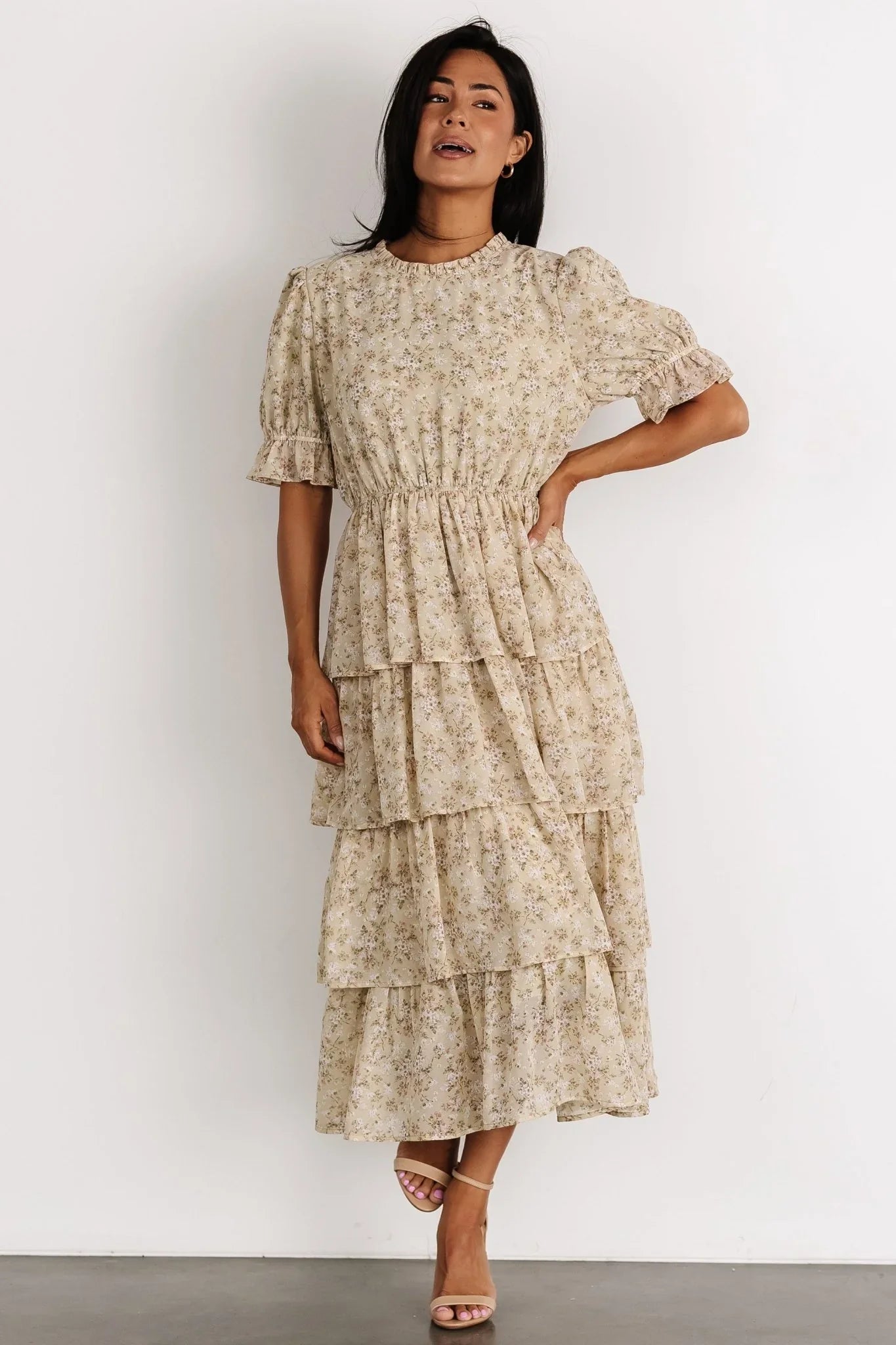 Pia Tiered Midi Dress | Light Sage Floral
