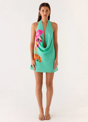 Halia Cowl Mini Dress - Jungle Bloom