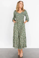 Tarryn Smocked Midi Dress | Olive Floral
