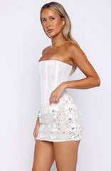 Sweetest Escape Embellished Mini Skirt White