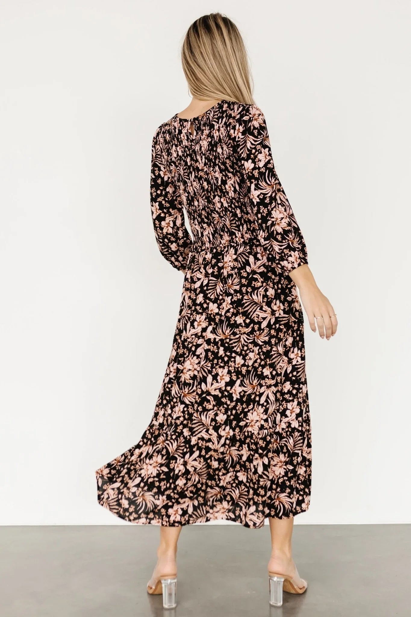 Rochelle Smocked Midi Dress | Black Multi Floral