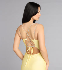 Eve V-Neck Rhinestone Lace-Up Formal Dress
