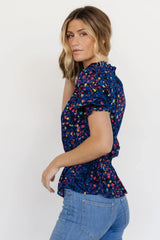 Beth Peplum Top | Blue Multi