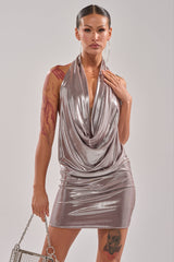 PEEKABOO CLUB MINI DRESS IN SILVER
