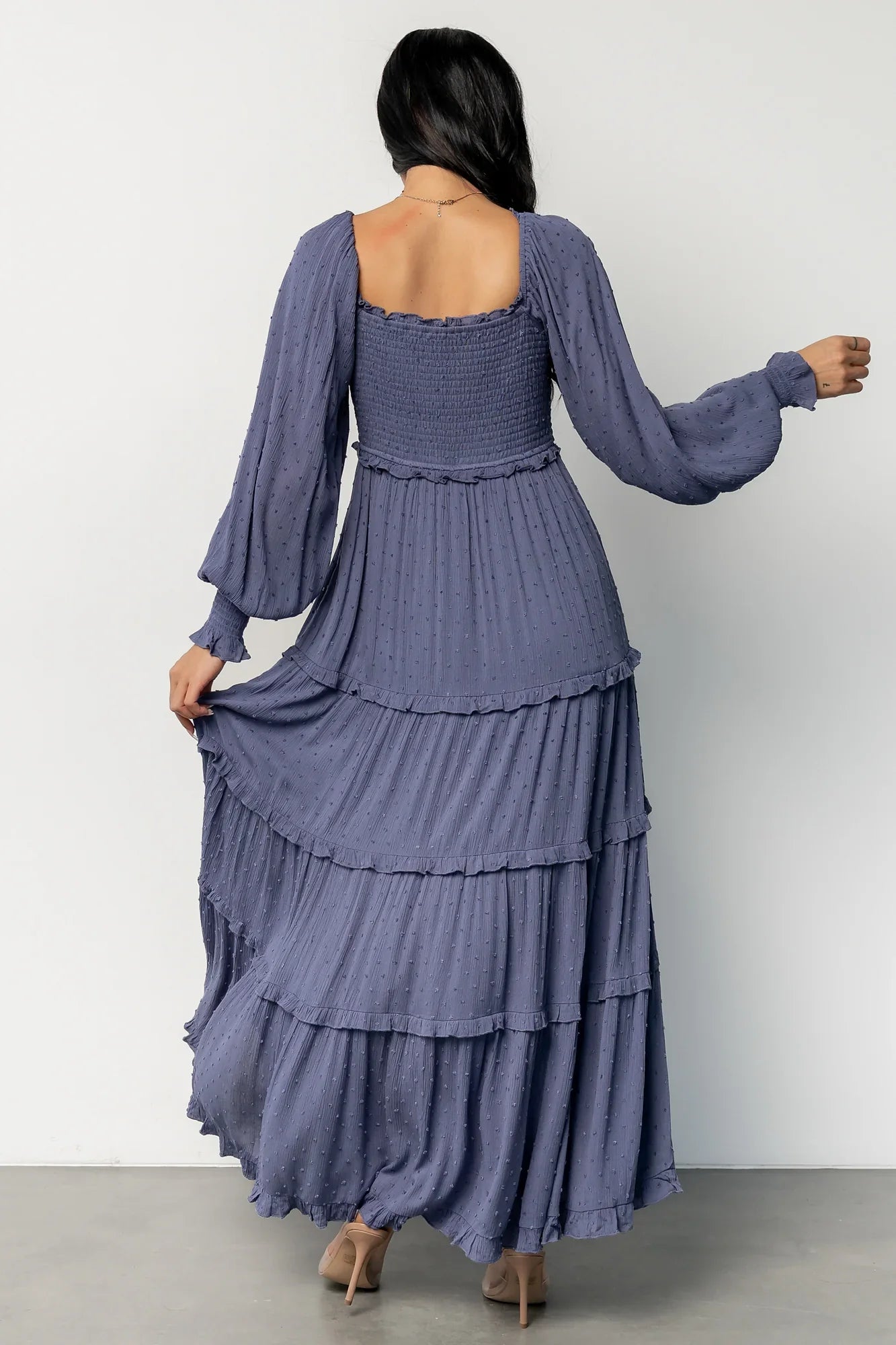 Amanda Smocked Dotted Maxi Dress | Dusk Blue