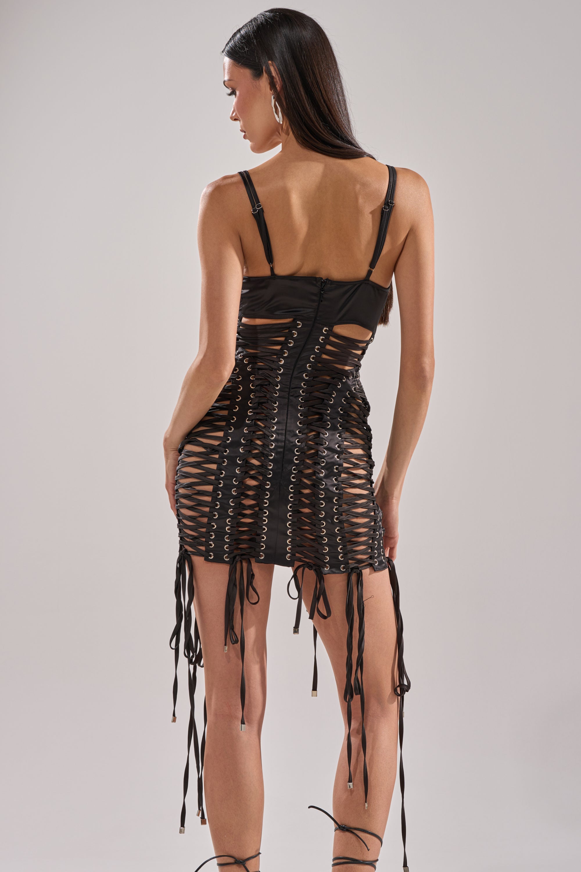 UNBREAKABLE SATIN LACE UP MINI DRESS