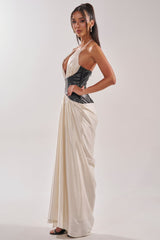 SCARLETT HALTER LEATHER CORSET MAXI DRESS