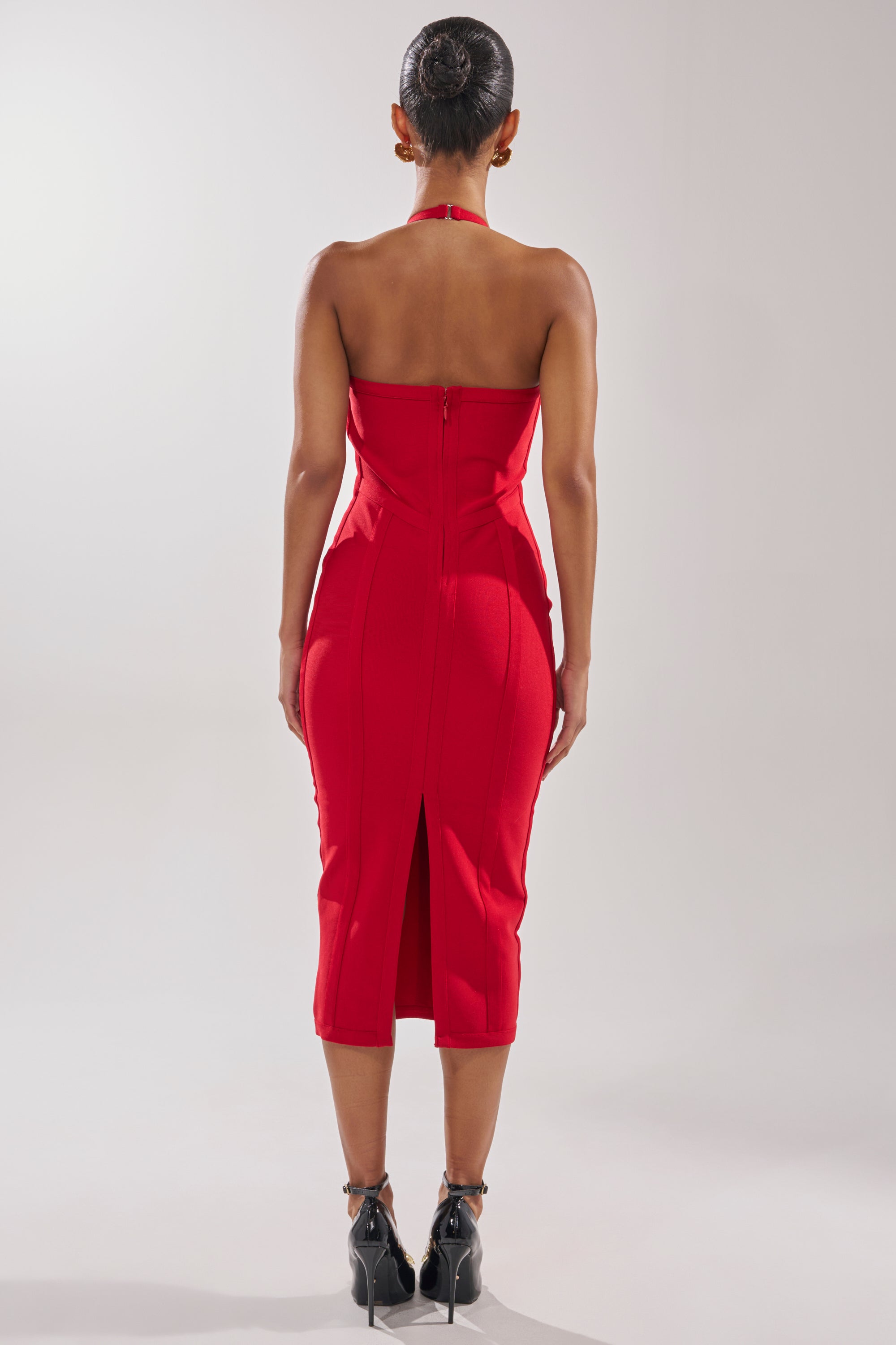 TIA BANDAGE MIDI DRESS IN RED