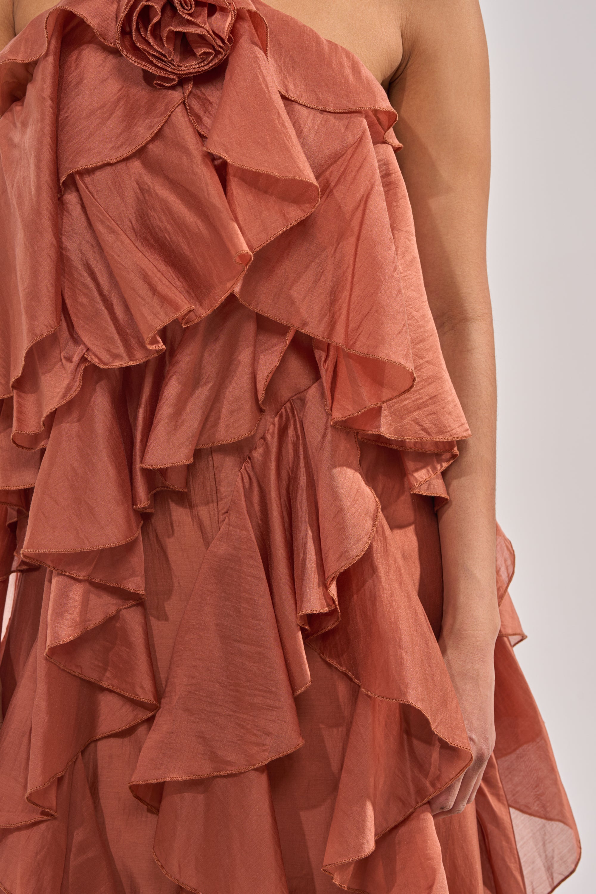 KISS ME SLOW CHIFFON MAXI DRESS IN RUST