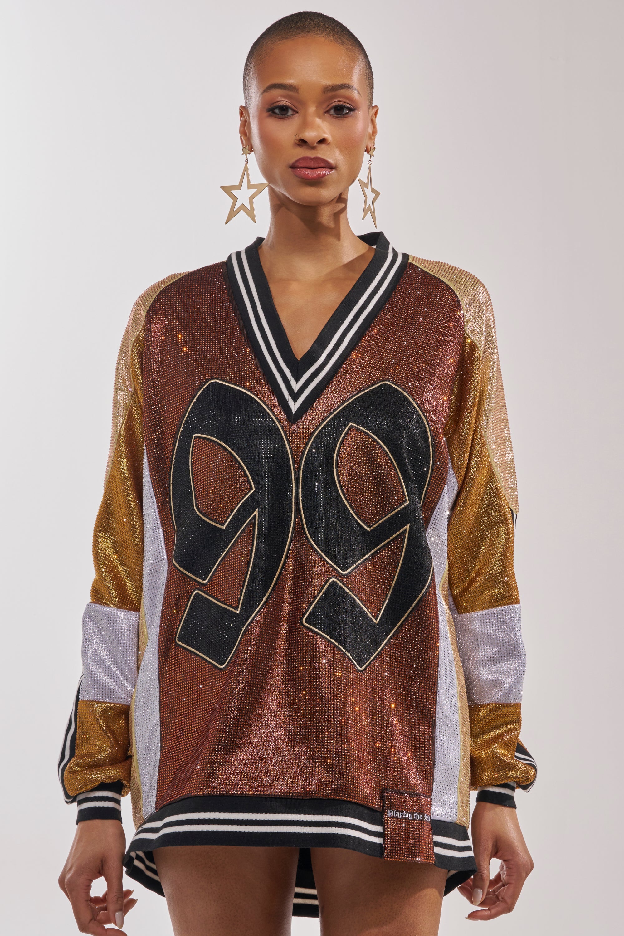 RYAN COLORBLOCK RHINESTONE JERSEY DRESS IN COCOA