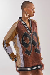 RYAN COLORBLOCK RHINESTONE JERSEY DRESS IN COCOA